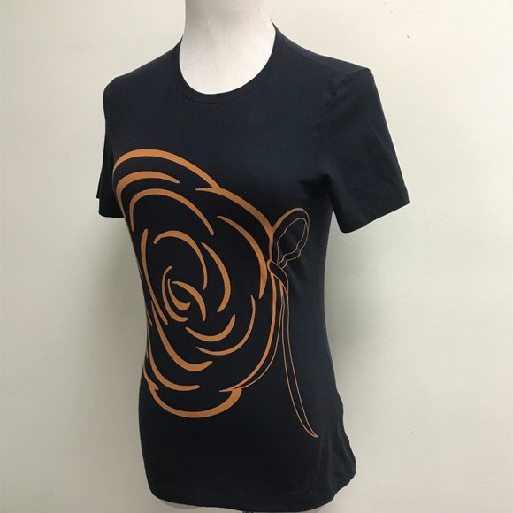 Roberta di Camerino Tops - Roberta di Camerino navy blue brown short sleeve cotton stretch top 40 S